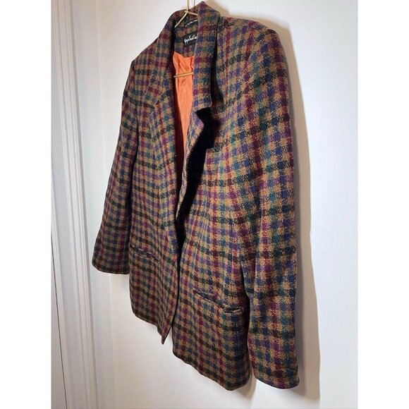 VTG Giorgio Sant'Angelo Plaid Wool Blazer Preppy Equestrian - Picture 7 of 12